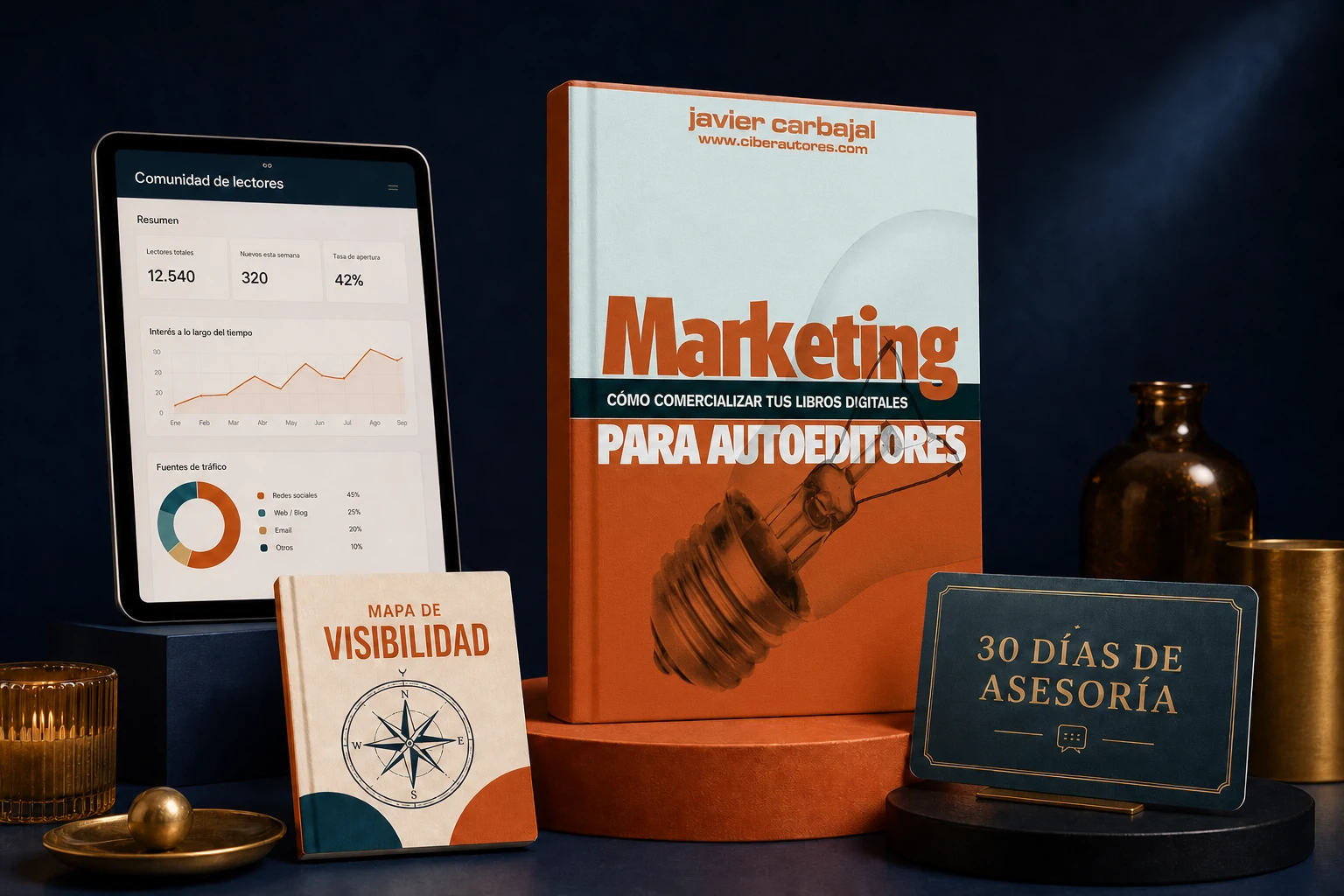 Representación editorial del libro Marketing para Autoeditores y su sistema de visibilidad